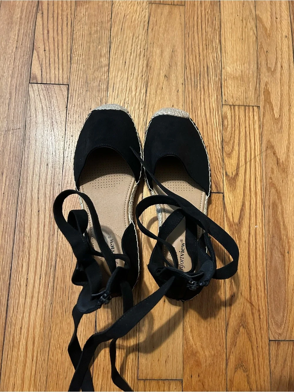 comfortview Black Lace-Up Espadrilles with Jute Toe